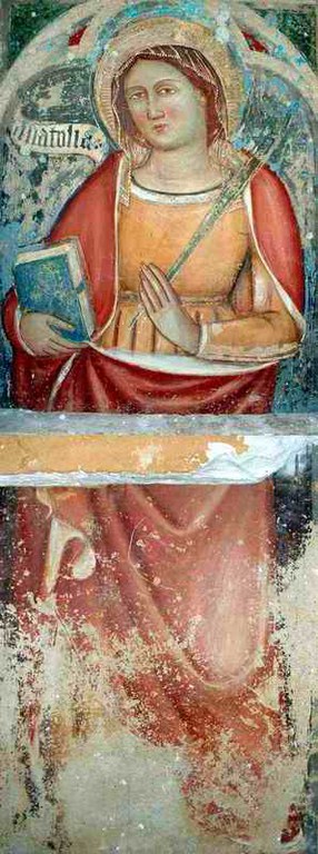 Edicola votiva di S.Anatolia - Sant'Anatolia (figura intera) - Affresco recentemente restaurato all'interno dell'edicola - Fotografia di Roberto Tupone - 2004