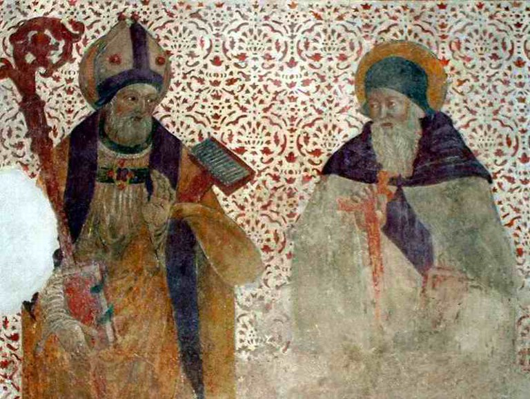 Affresco raffigurante il vescovo S. Nicola di Bari e S. Antonio abate