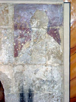 Alle spalle dell'edicola votiva di S.Anatolia: Affresco raffigurante un monaco benedettino o un vescovo - sec. XIII° ca. - Fotografia di Roberto Tupone - Estate 2002