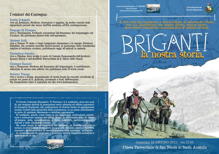 Locandina convegno intitolato "Briganti, la nostra storia" del 16/06/2013